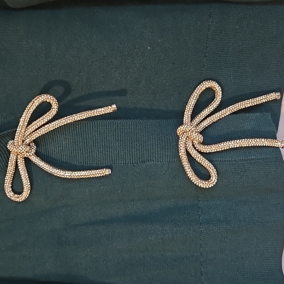 Express Dark Green Rhinestone Bow Cardigan Size Large NWT - Picture 3 of 9